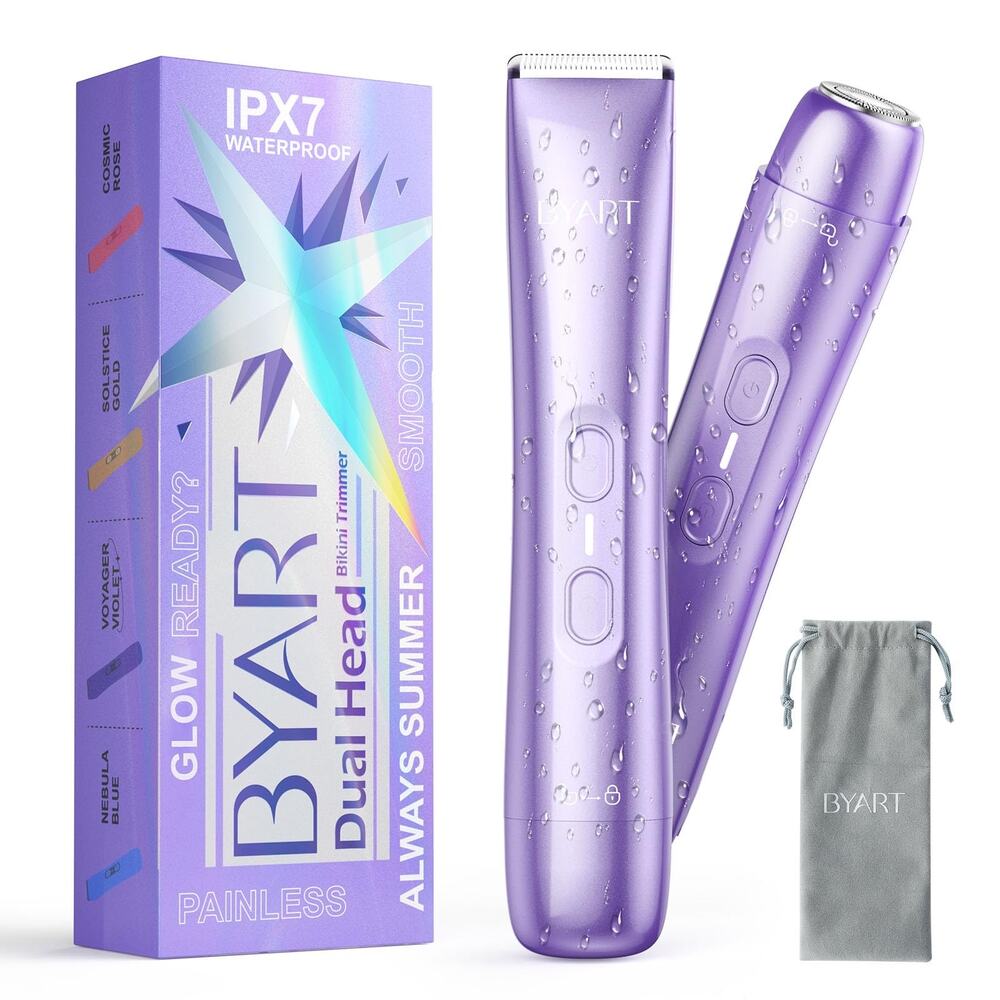 New BYART 2-In-1 Bikini Trimmer For Women Body Shaver USB Rechargeable Purple